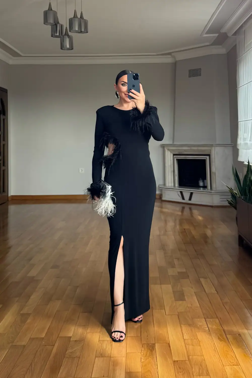 Otriş Detaylı Bel Dekolteli Uzun Elbise 5