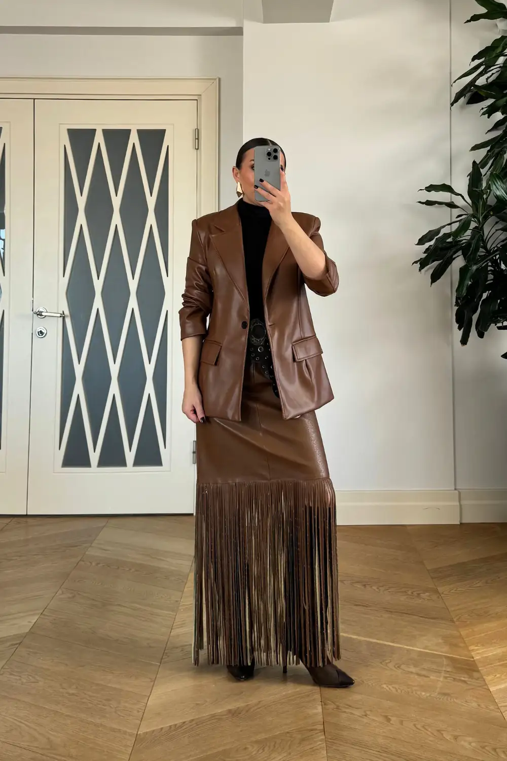 Suni Deri Blazer Kadın Ceket - Taba