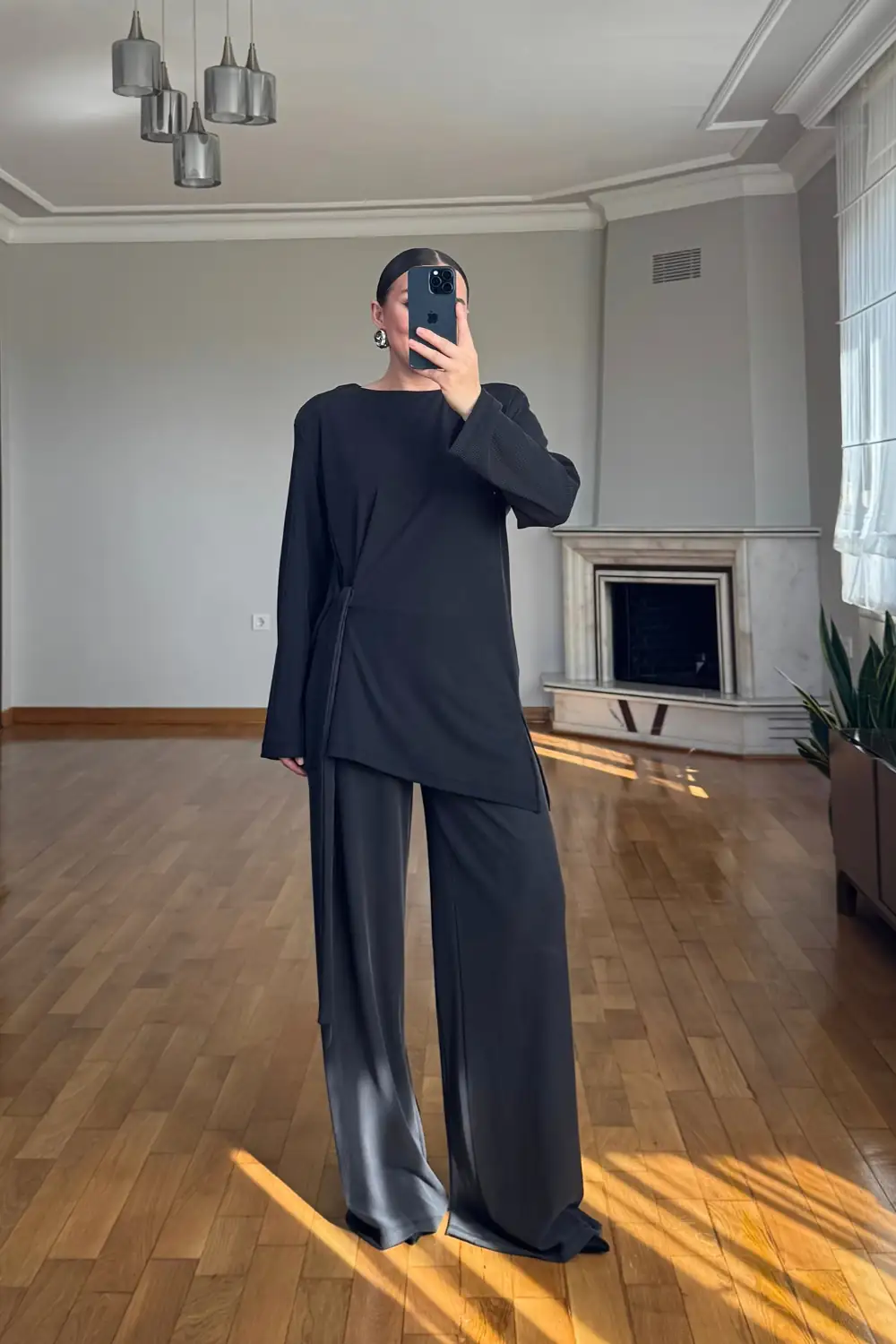 Vatkalı Bağlama Detaylı Bluz Pantolon Takım 5