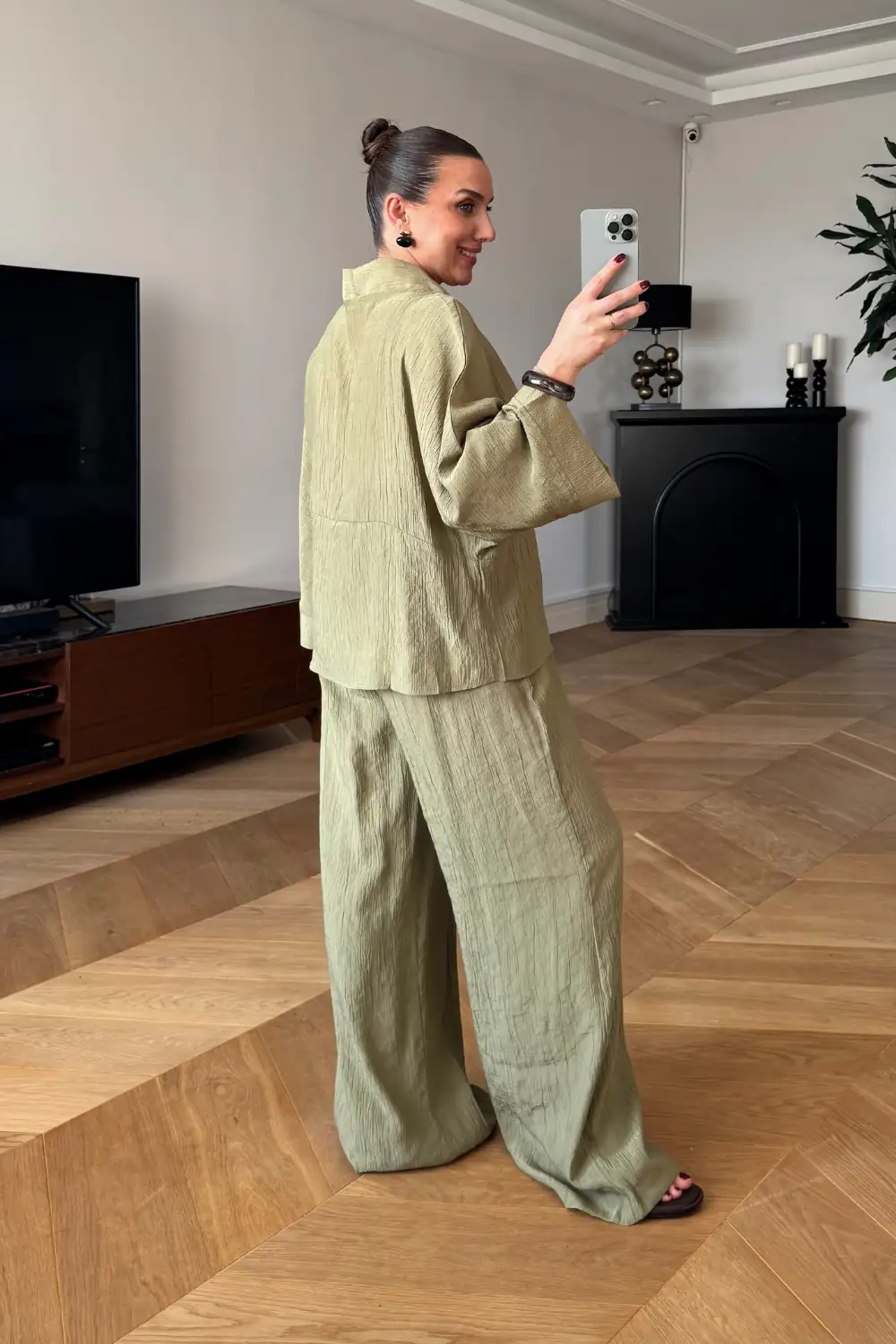 Bağlama Detaylı Kimono Pantolon Kadın Takım - HAKİ