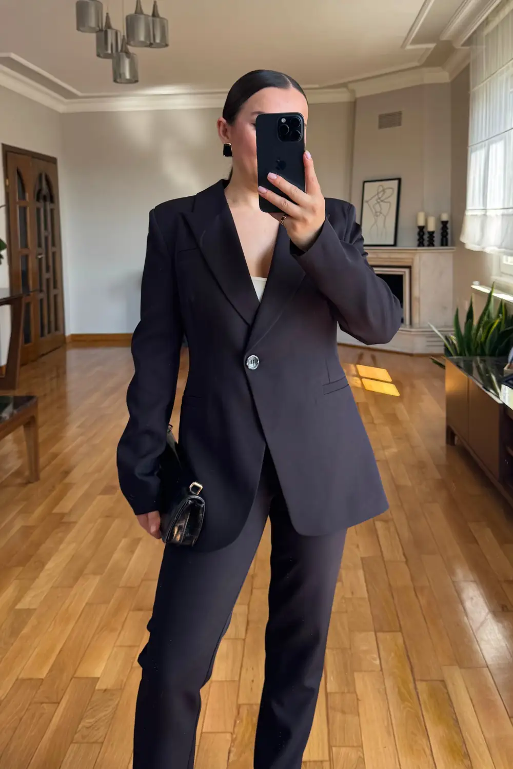 Tek Düğme Blazer Ceket Pantolon Kadın Takım - SİYAH