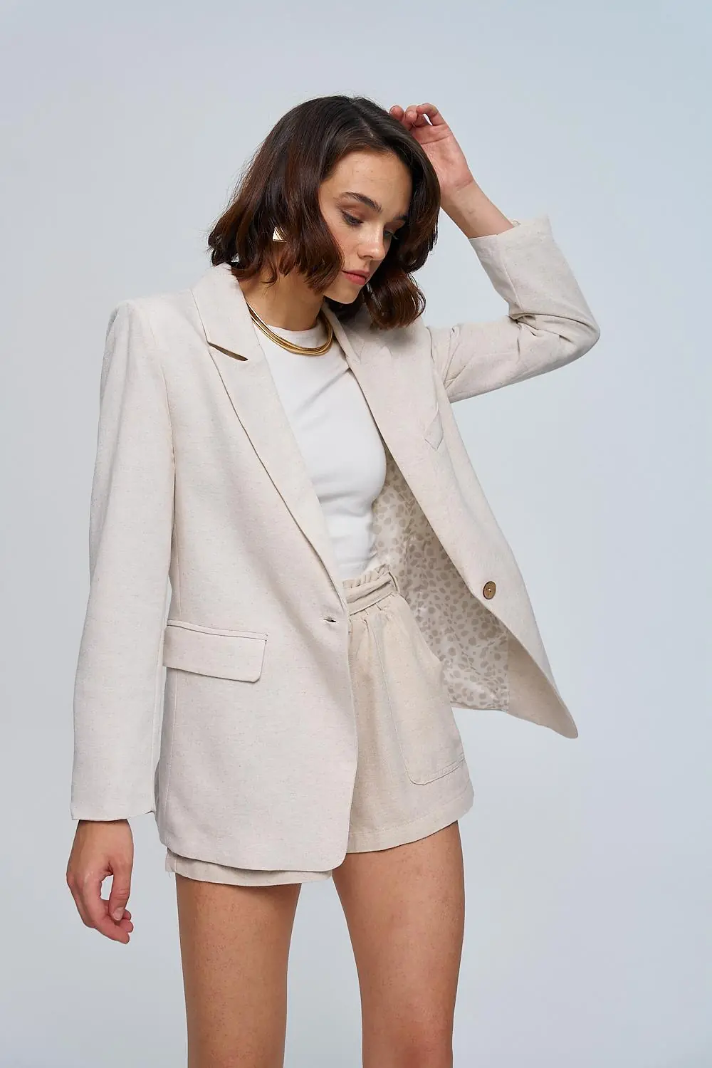 Keten Karışımlı Blazer Kadın Ceket 5