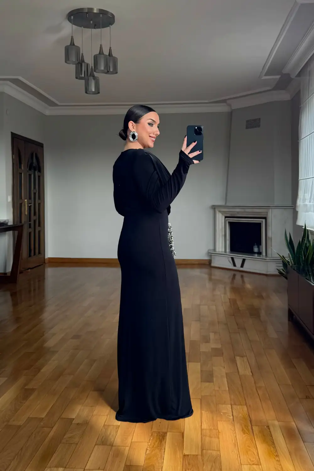 Degaje Yaka Uzun Kollu Uzun Elbise 8