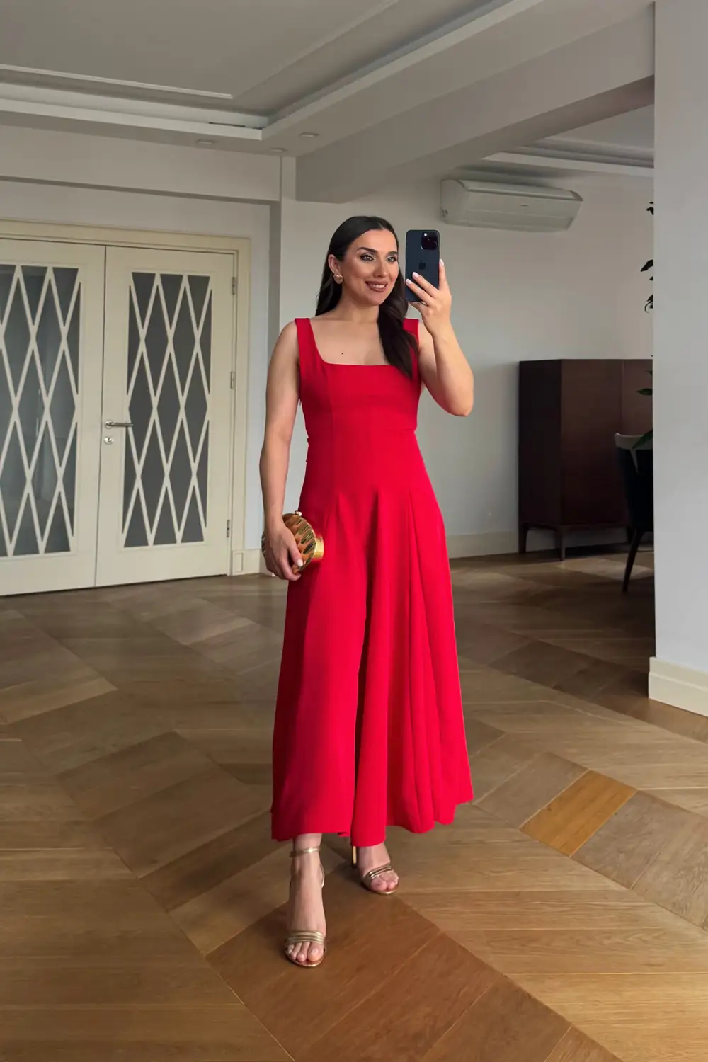 Kare Yaka Askılı Midi Elbise 6