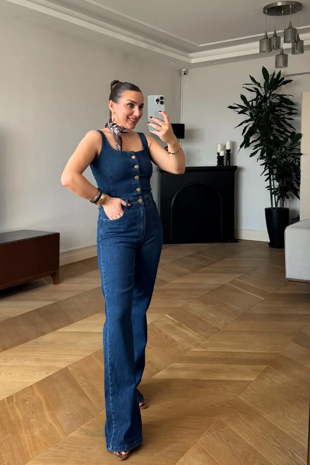 Asklı Denim Kadın Tulum - MAVİ