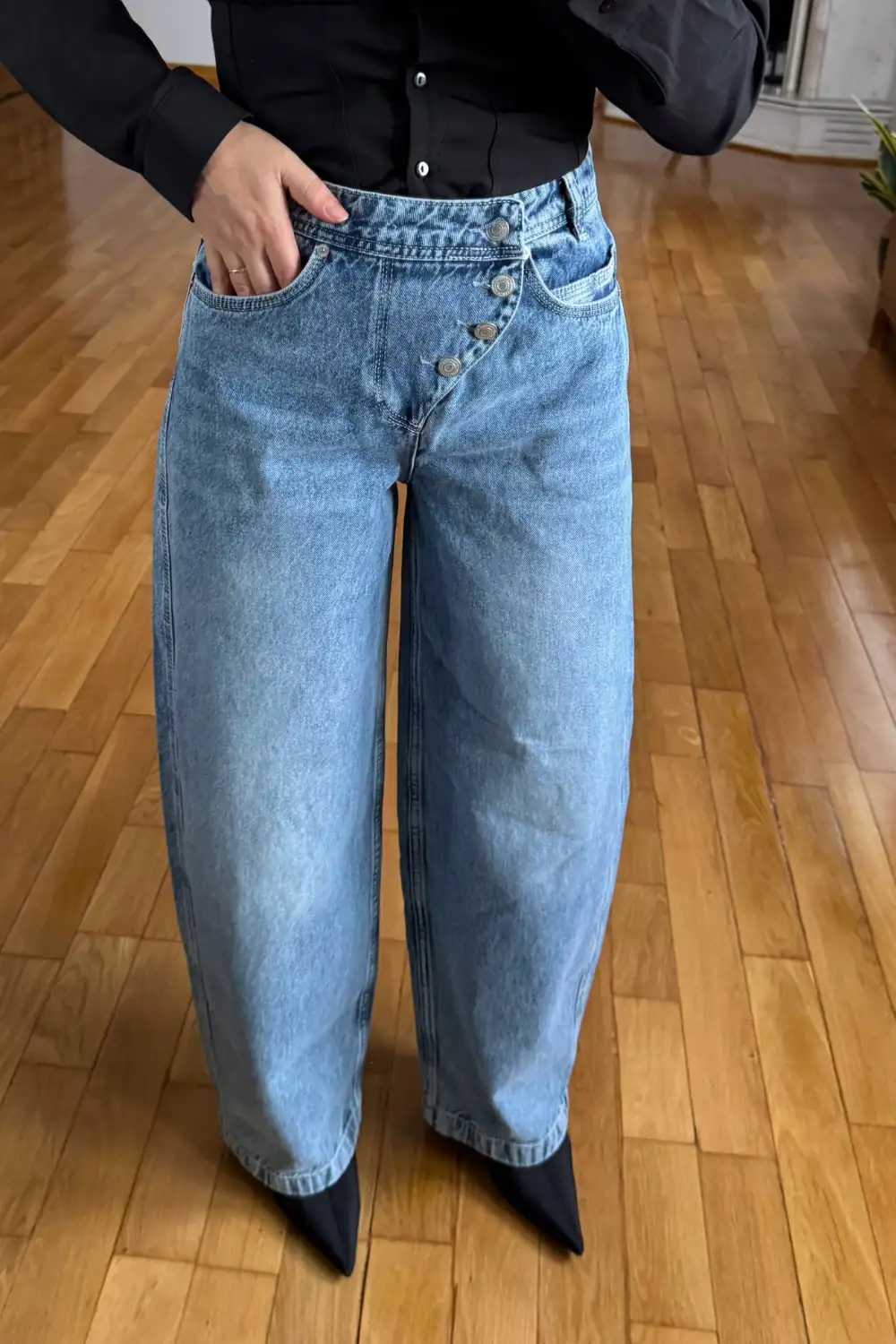Düğmeli Baggy Kadın Jean 3