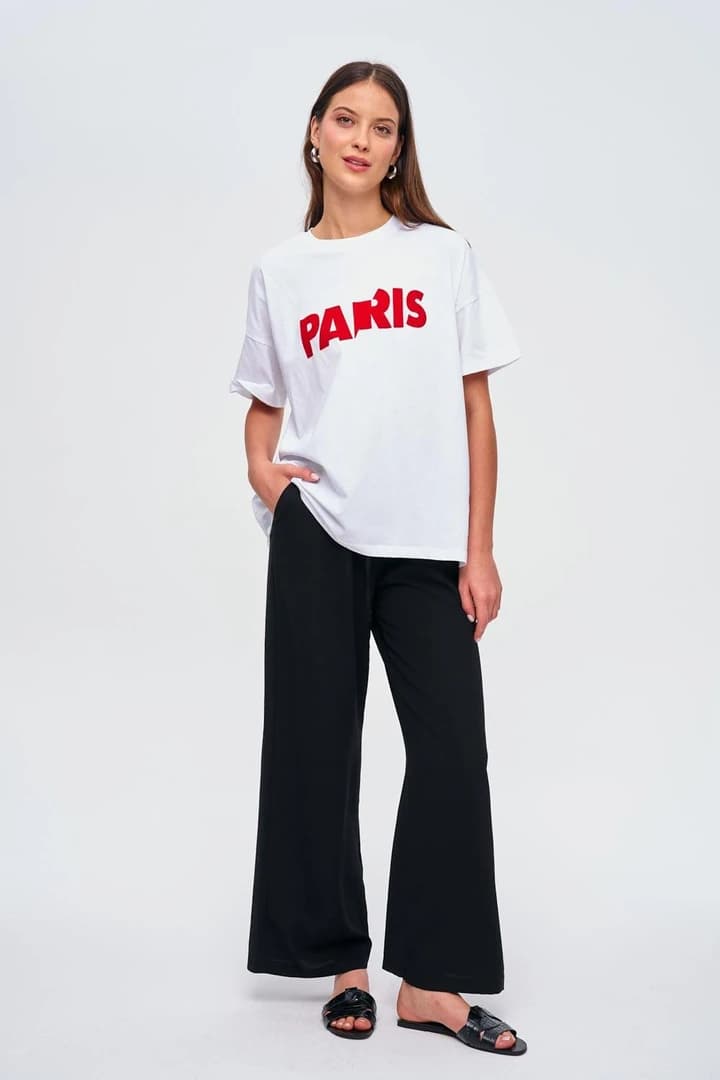 Oversize Baskılı Kısa Kollu Kadın Tişört 1