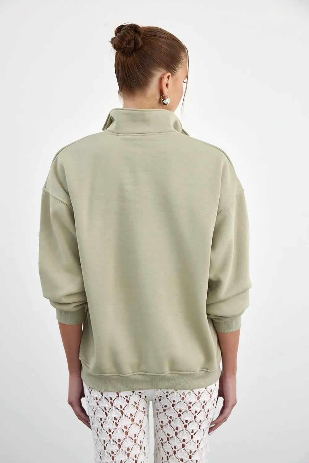 Yarım Fermuarlı Dik Yaka Kadın Sweatshirt 7