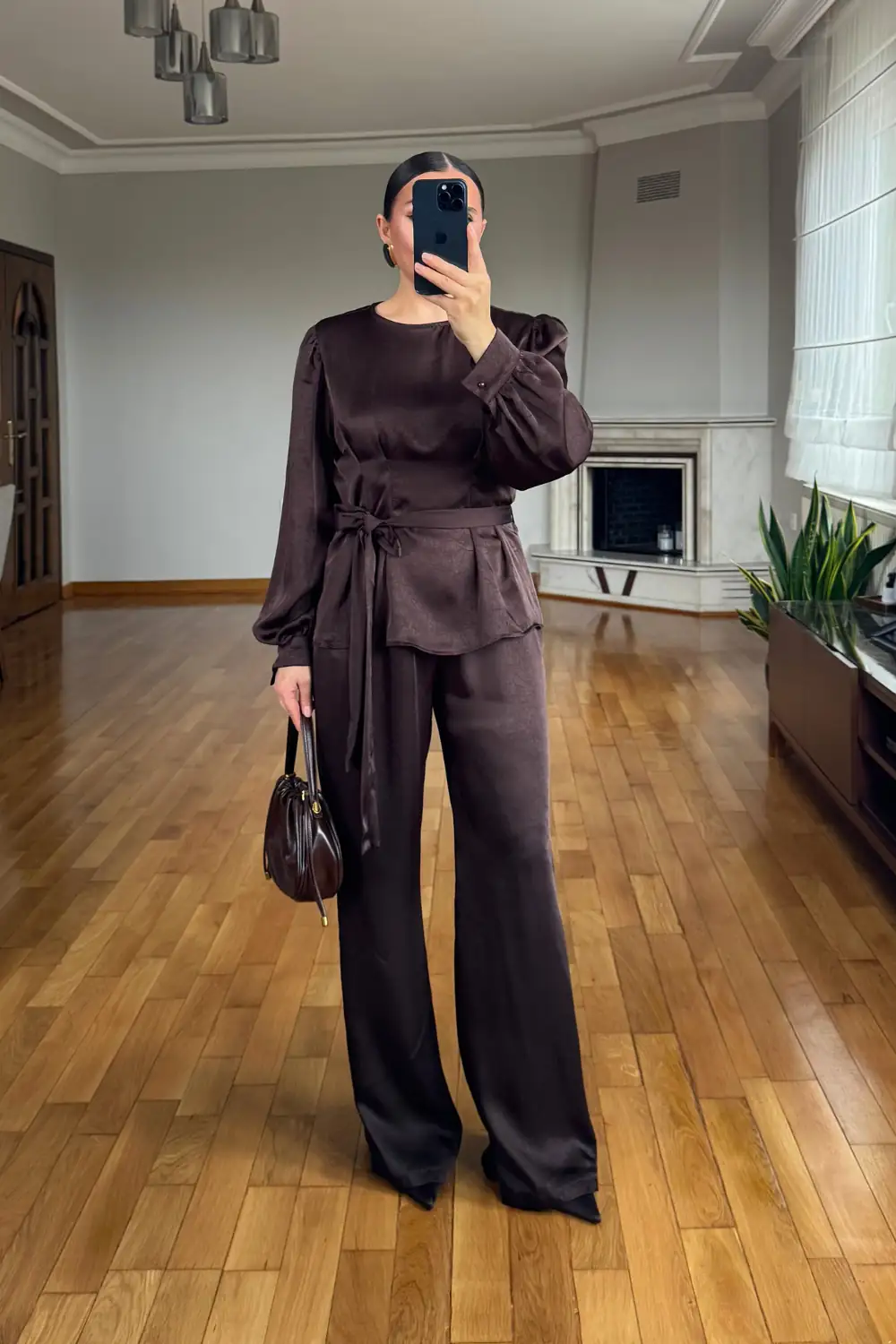 Saten Kuşaklı Bluz Pantolon Takım 3