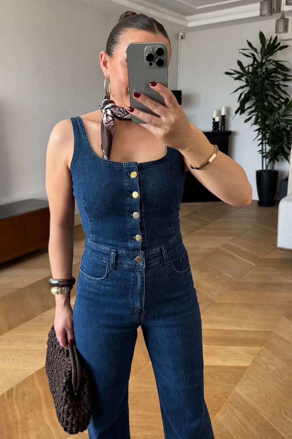Asklı Denim Kadın Tulum - MAVİ