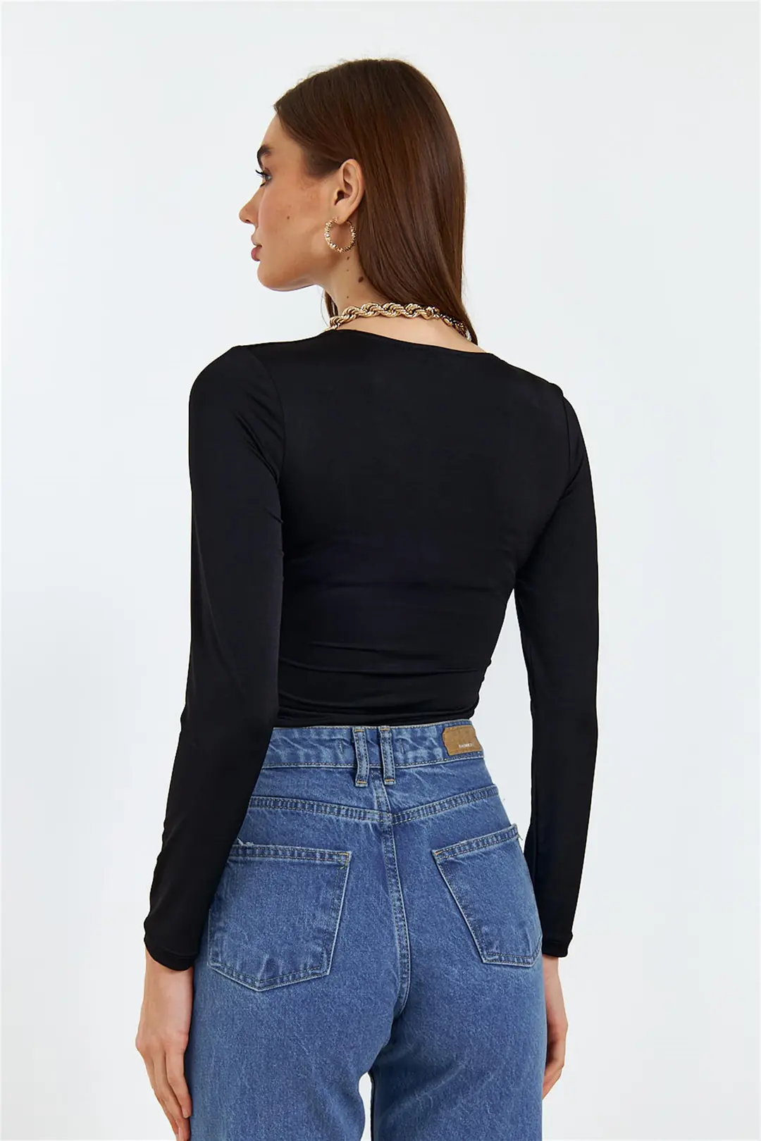V Yaka Uzun Kollu Body Suit