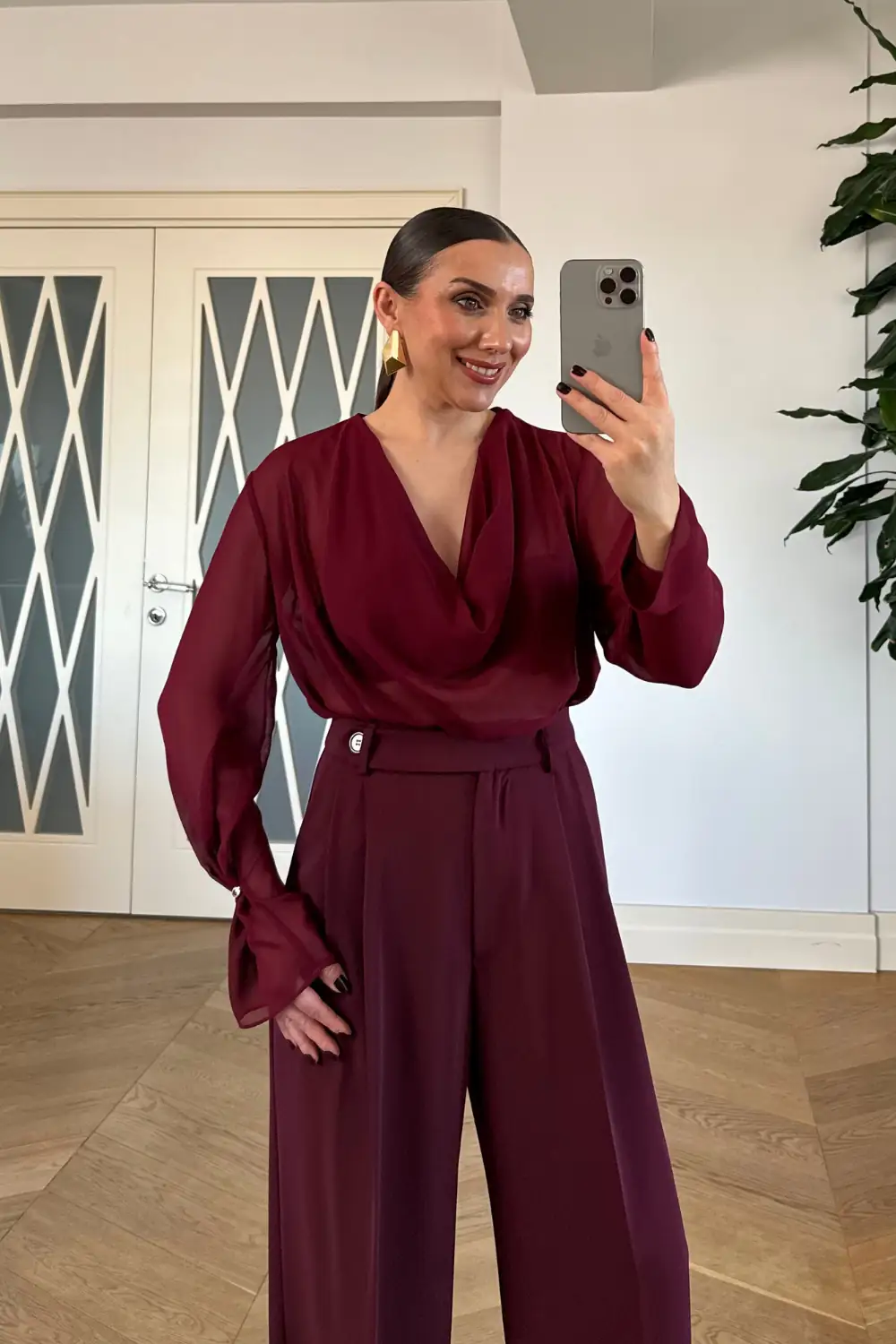 Degaje Yaka Kol Detaylı Bluz - BORDO