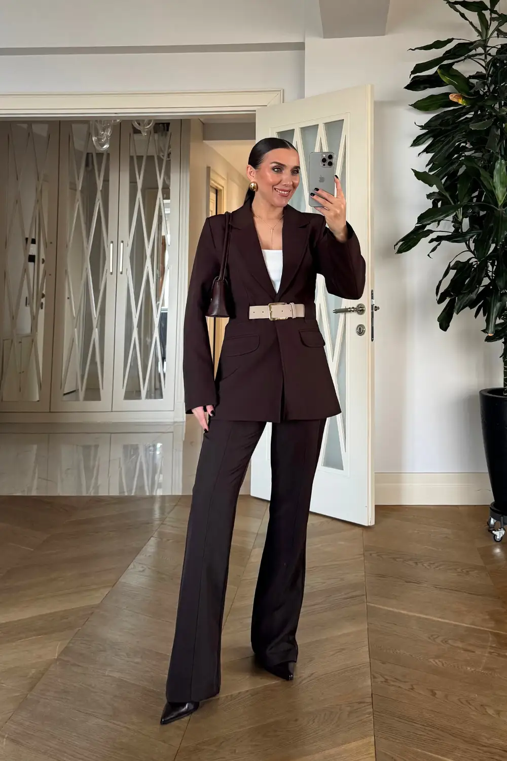 Kemerli Blazer Ceket Pantolon Kadın Takım 2