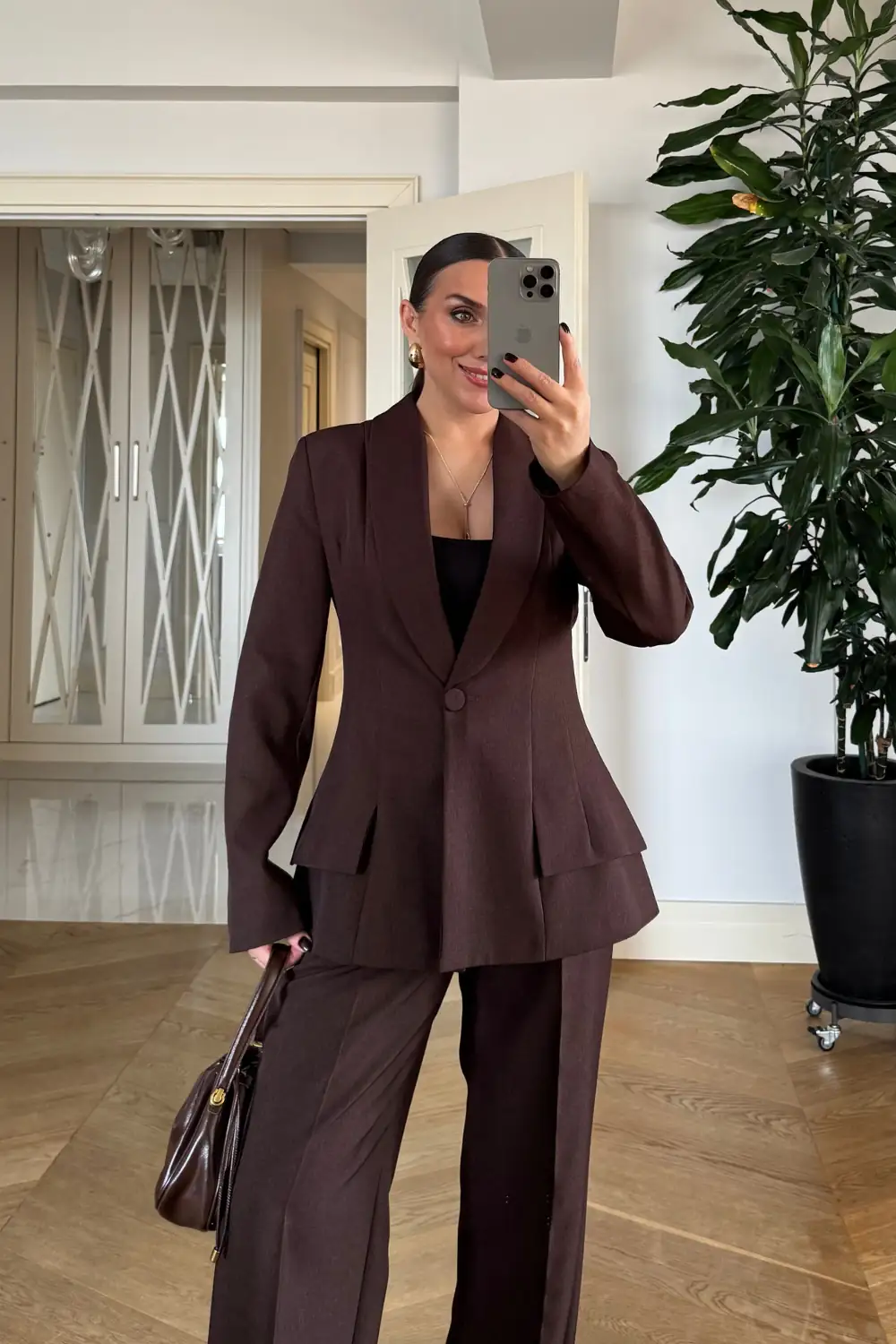 Şal Yaka Blazer Kadın Ceket - Kahverengi