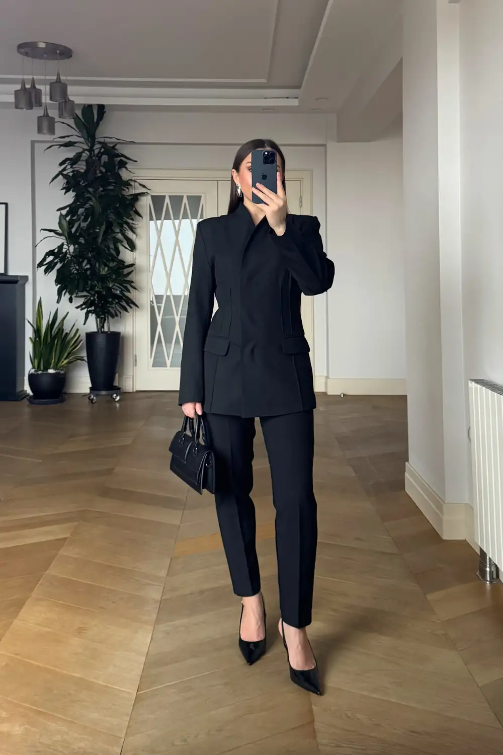 Yakasız Blazer Kadın Ceket - SİYAH