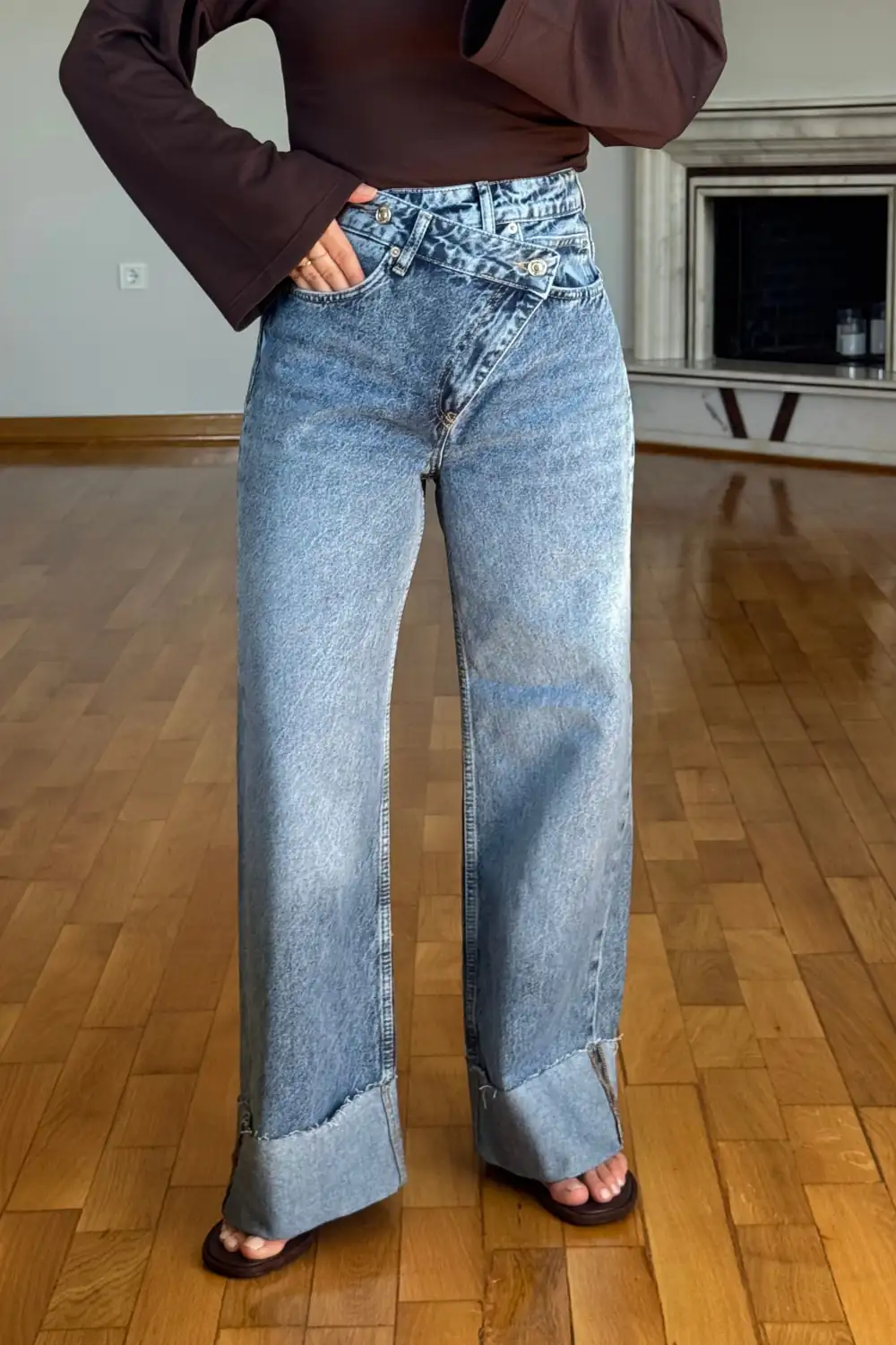 Çapraz Belli Baggy Kadın Jean