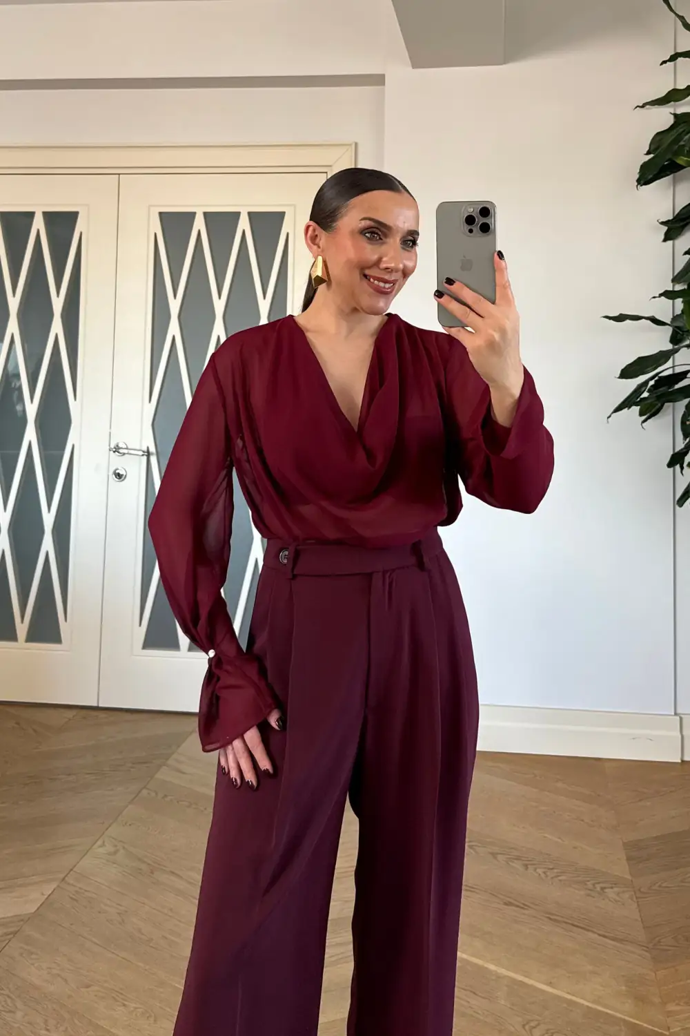 Degaje Yaka Kol Detaylı Bluz - BORDO
