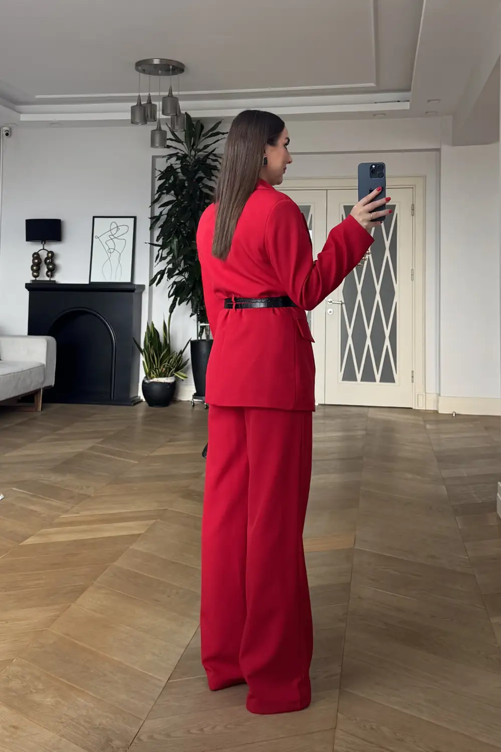 Çift Kemerli Blazer Ceket Pantolon Kadın Takım