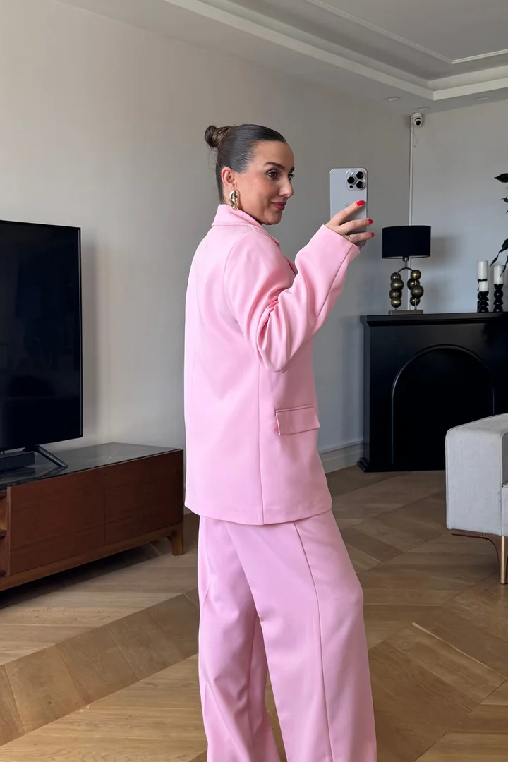 Tek Düğmeli Kadın Ceket - Pembe