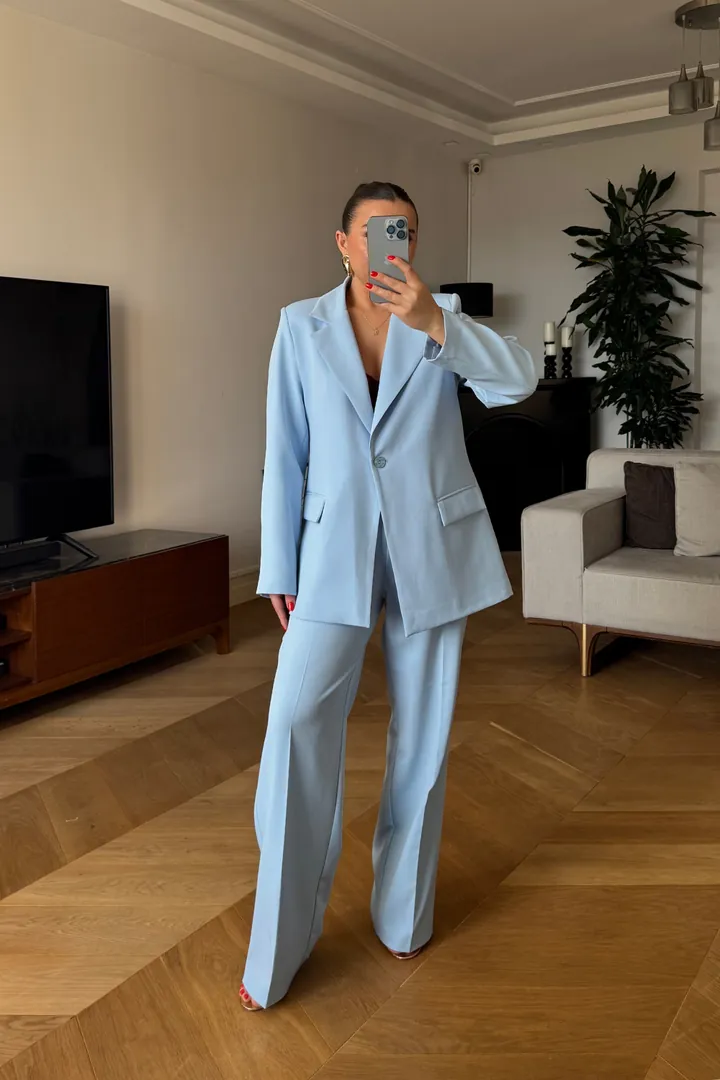 Tek Düğmeli Kadın Ceket - Bebe Mavi