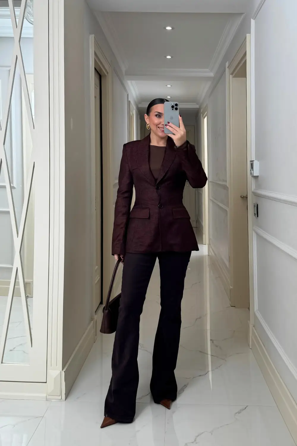 Vücuda Oturan Blazer Kadın Ceket - Acı Kahve