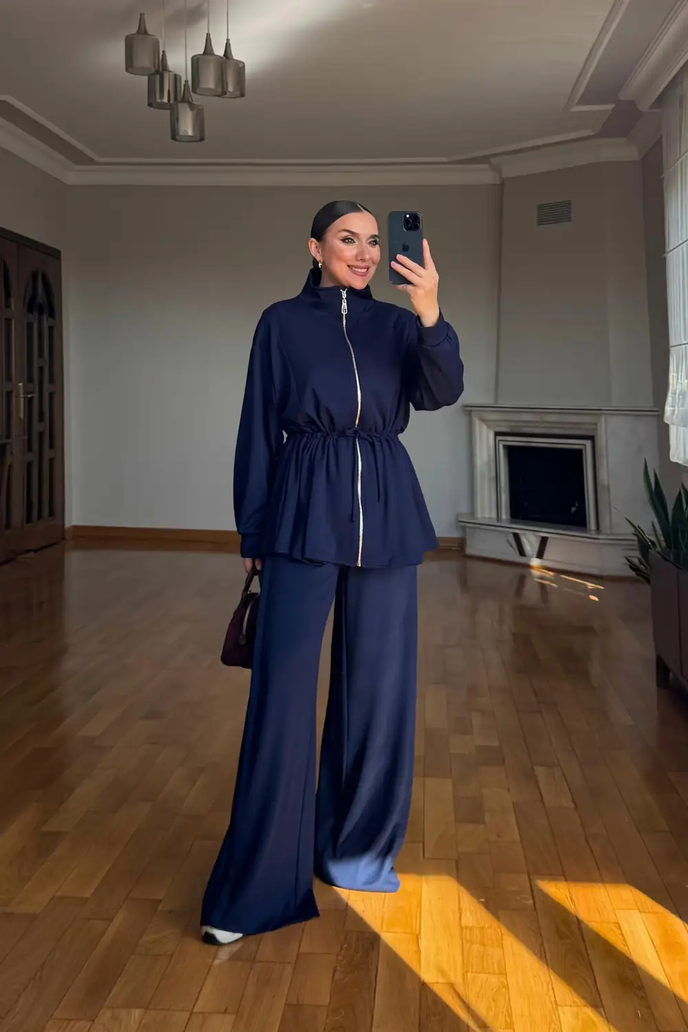 Dik Yaka Bel Büzgülü İkili Takım 4