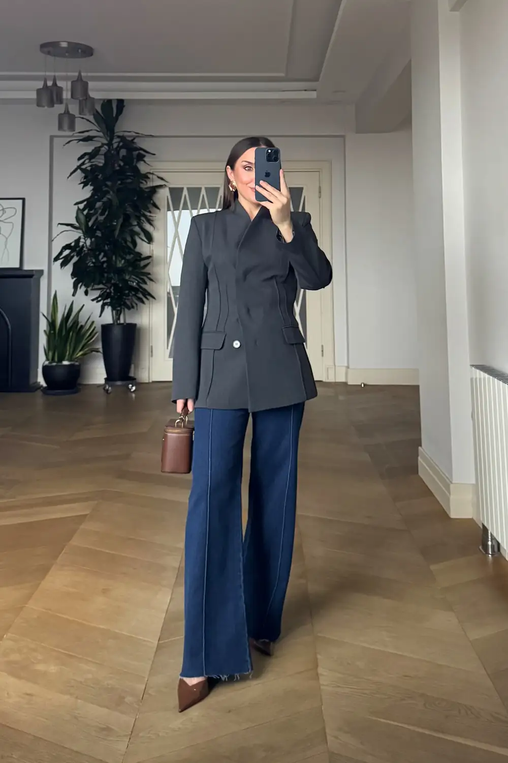 Yakasız Blazer Kadın Ceket - Antrasit