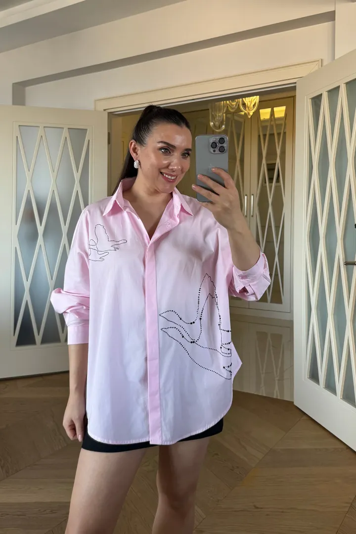 Oversize Taş Detaylı Kadın Gömlek 2
