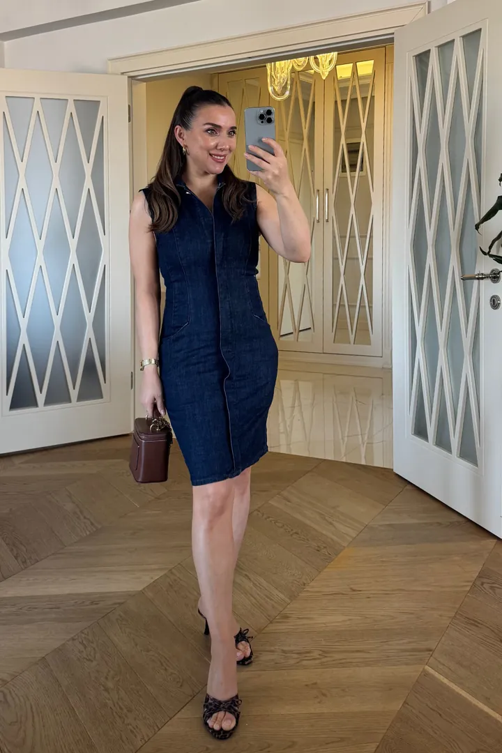 Sıfır Kol Denim Mini Elbise 5