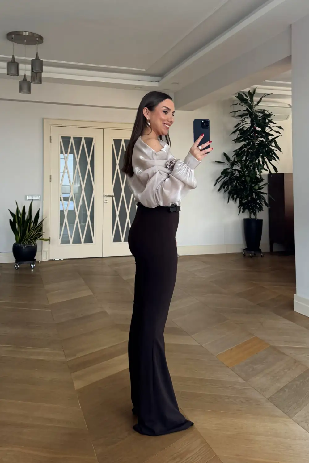 Kemerli İspanyol Paça Kadın Pantolon - Kahverengi