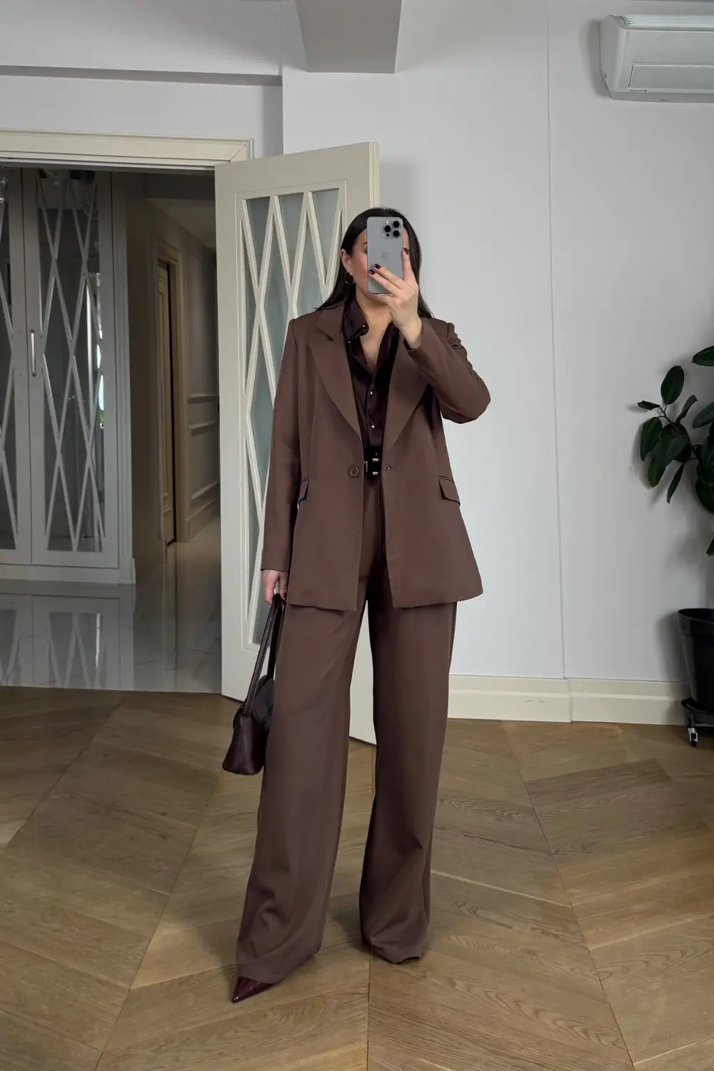 Tek Düğmeli Blazer Kadın Ceket - Kahverengi