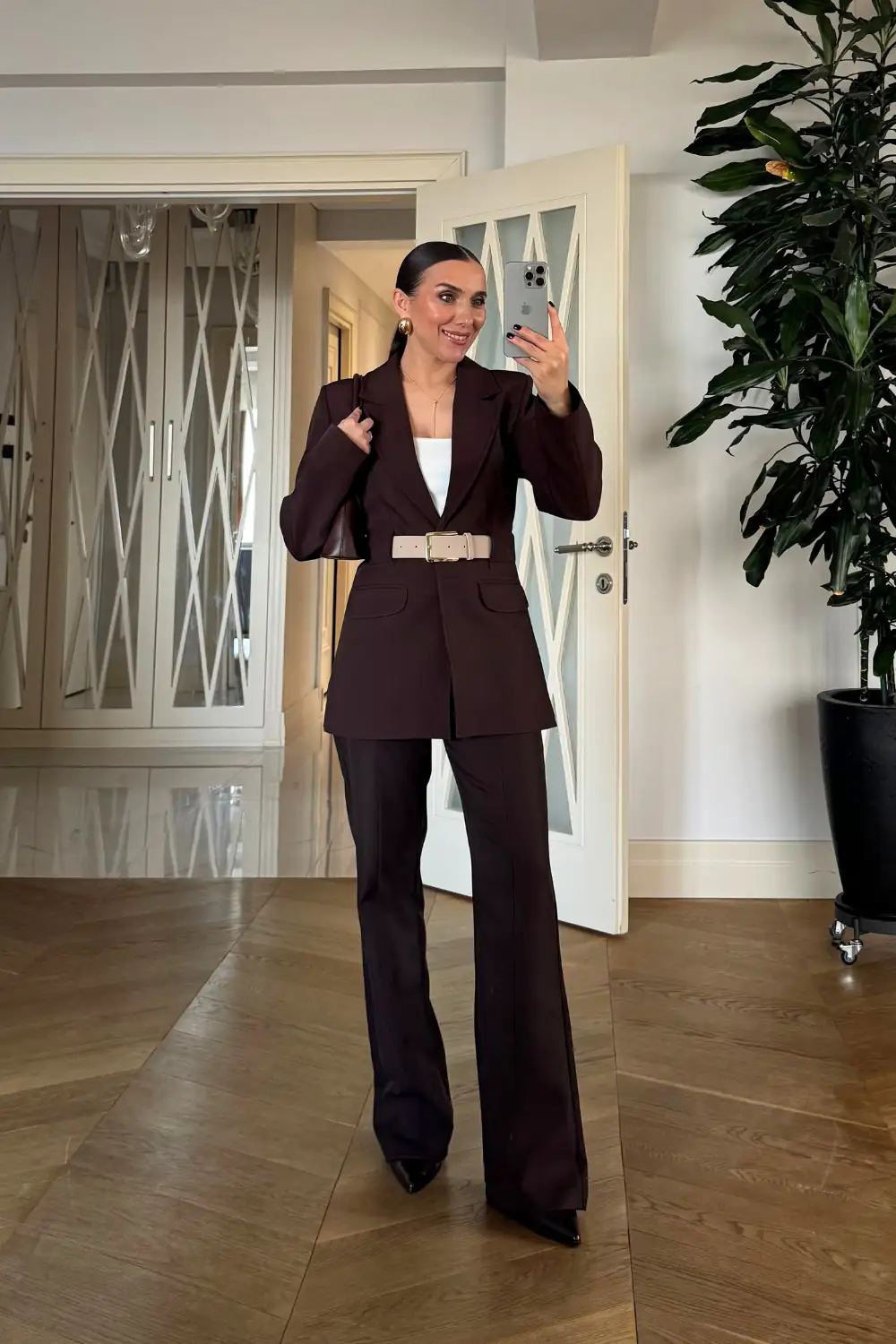 Kemerli Blazer Ceket Pantolon Kadın Takım 6