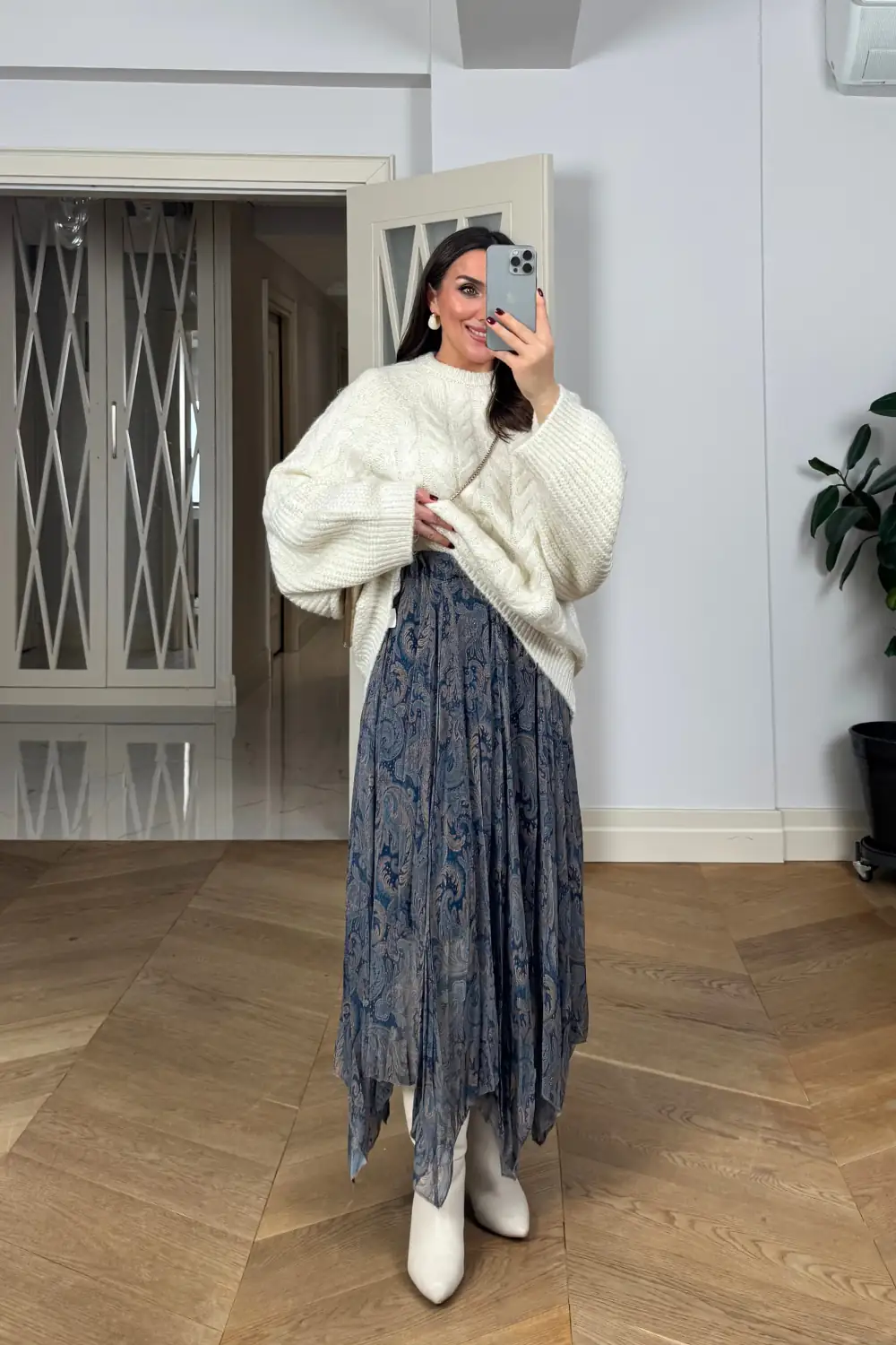 Asimetrik Kesim Şifon Midi Etek 5