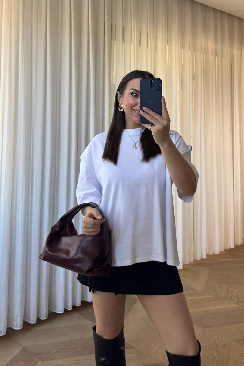 Oversize Bisiklet Yaka Kadın Tişört 2