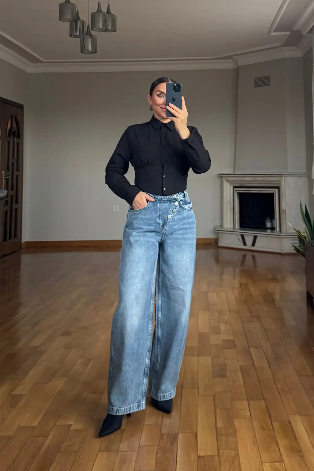 Düğmeli Baggy Kadın Jean 5