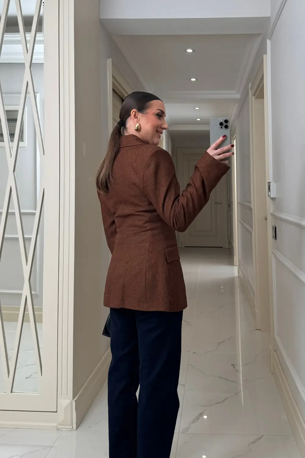 Vücuda Oturan Blazer Kadın Ceket - Kahverengi