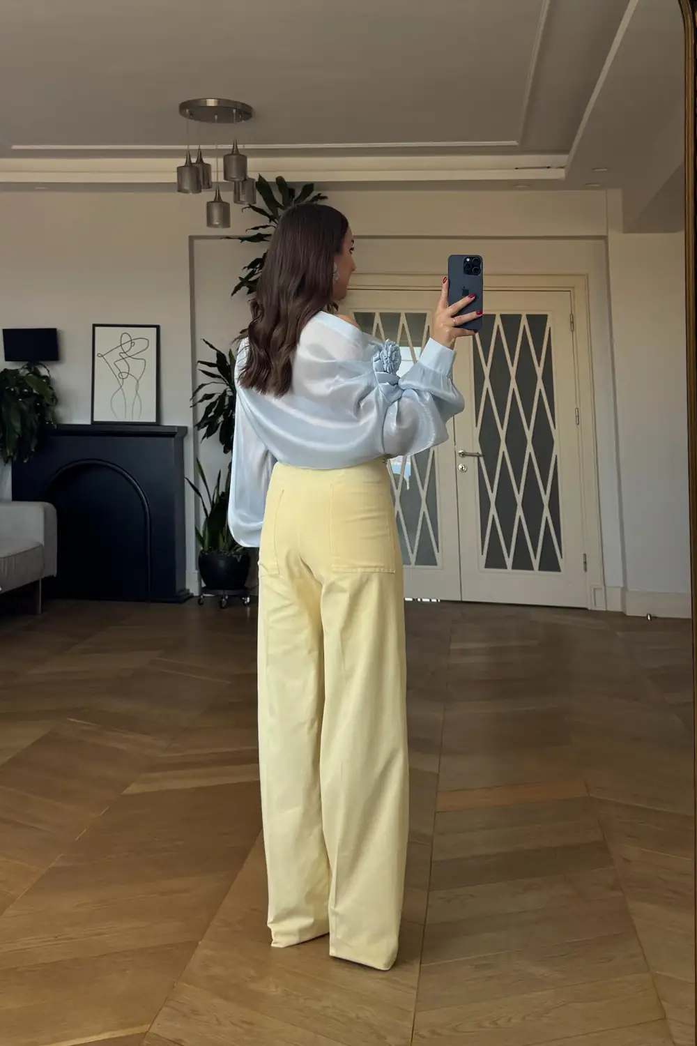 Düz Kesim Nervürlü Kadın Pantolon - Sarı