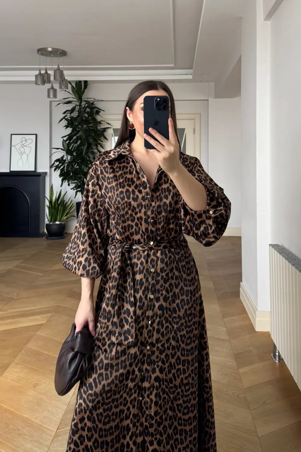 Leopar Desenli Gömlek Elbise 6