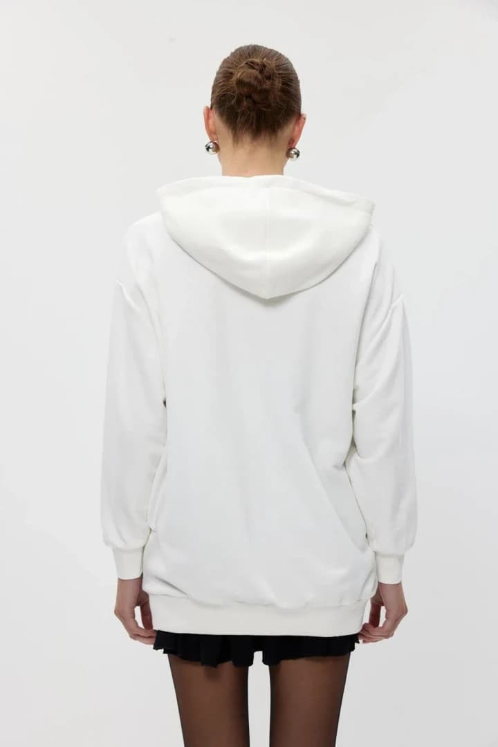 Basic Kapüşonlu Kadın Sweatshirt - Ekru