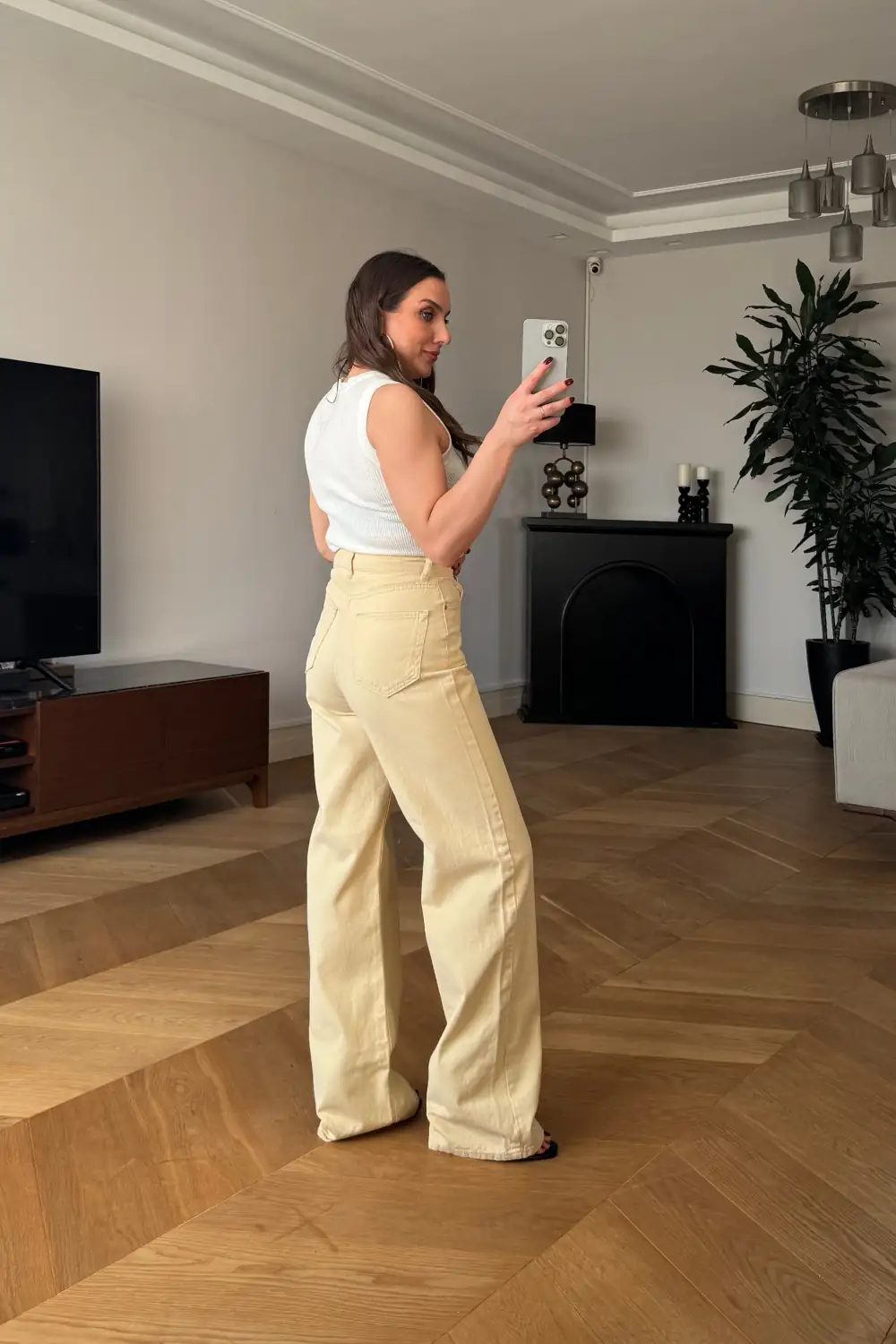Yüksek Bel Denim Kadın Pantolon - Sarı