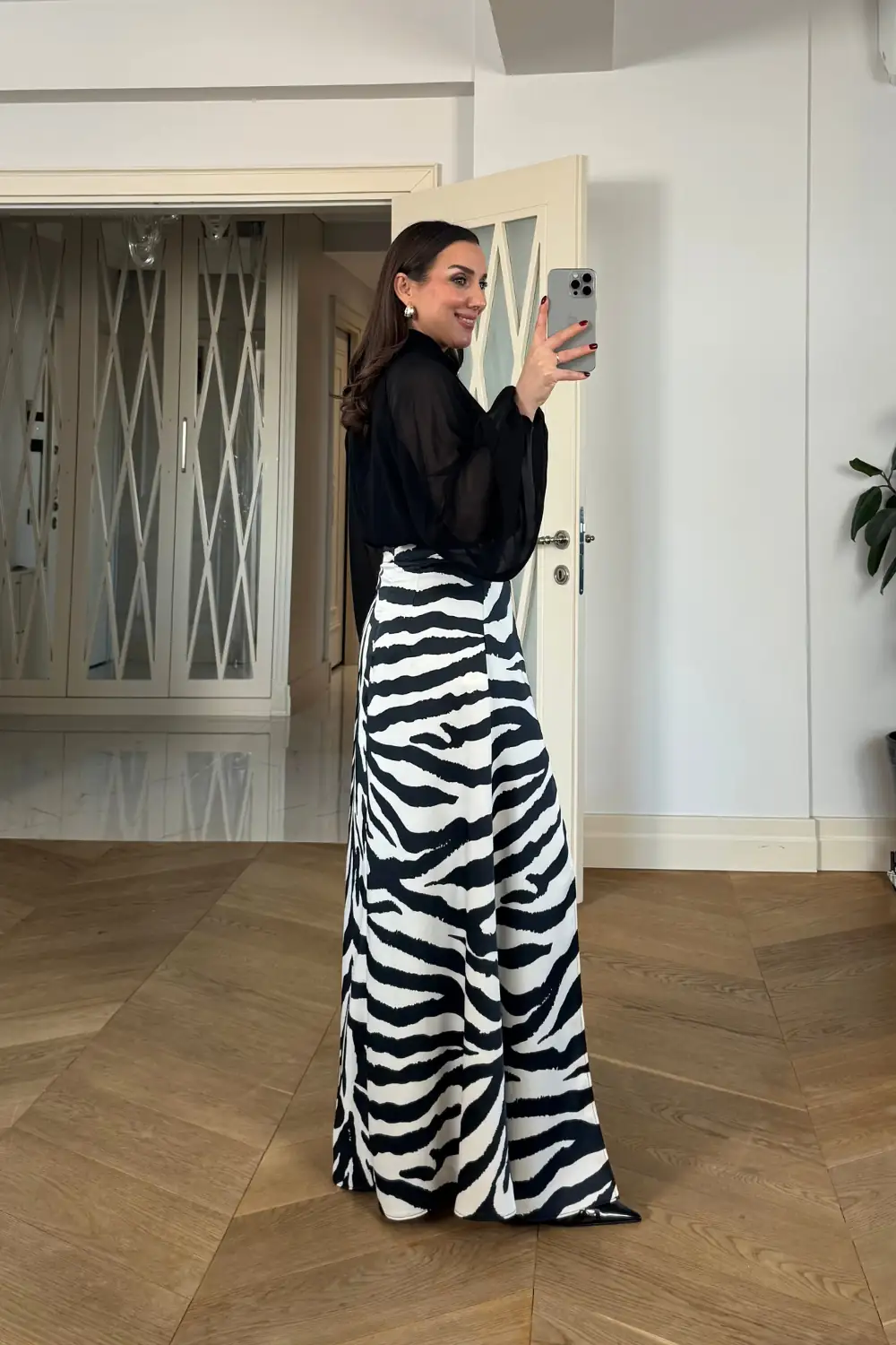Zebra Desenli Yırtmaçlı Uzun Etek 6