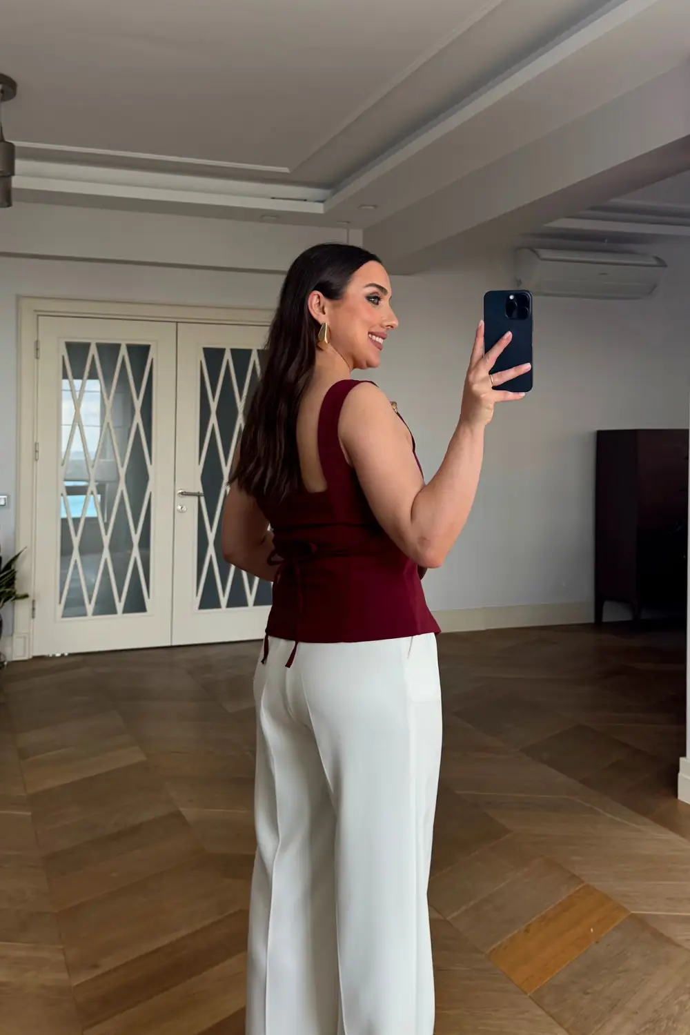 Kare Yaka Askılı Büstiyer - BORDO