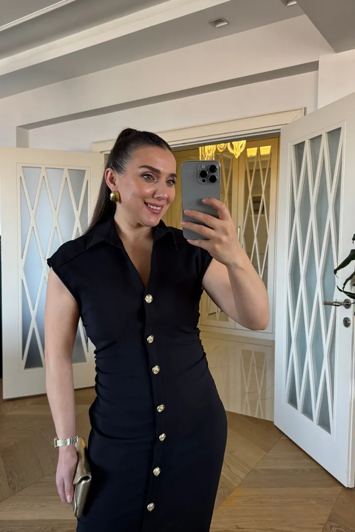 Sıfır Kol Beli Büzgülü Midi Elbise 2