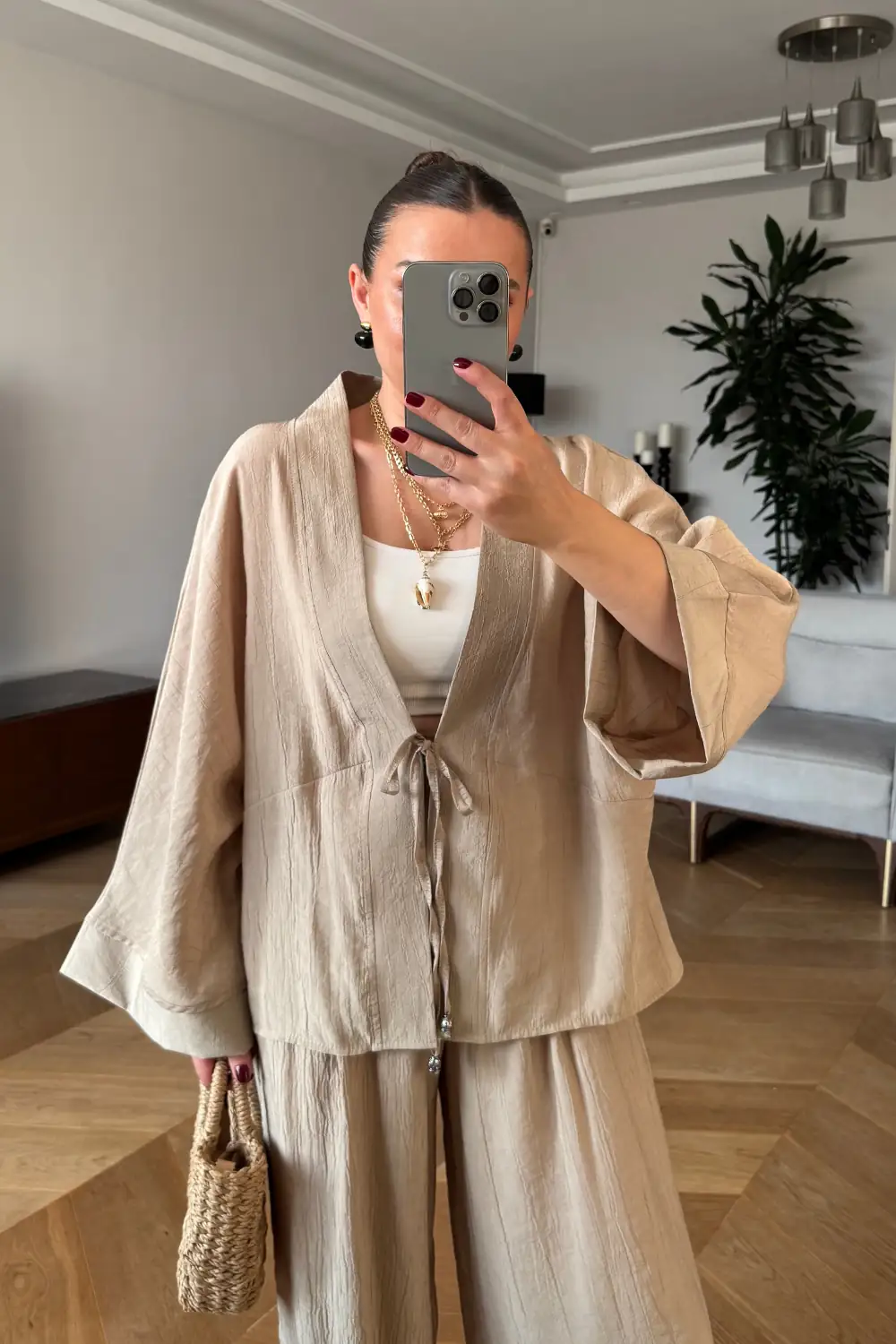 Bağlama Detaylı Kimono Pantolon Kadın Takım 3