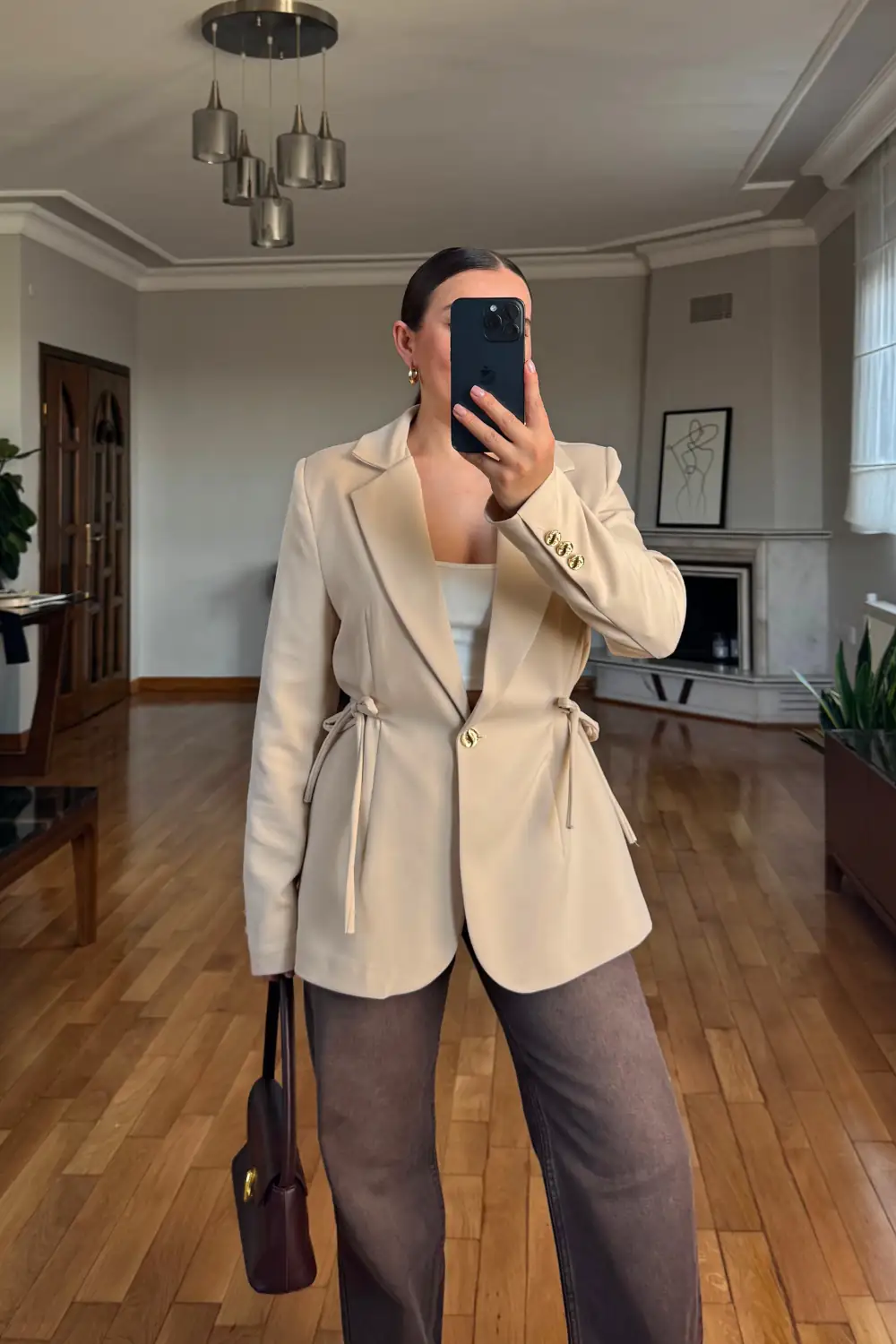 Bağlama Detaylı Blazer Kadın Ceket - Bej
