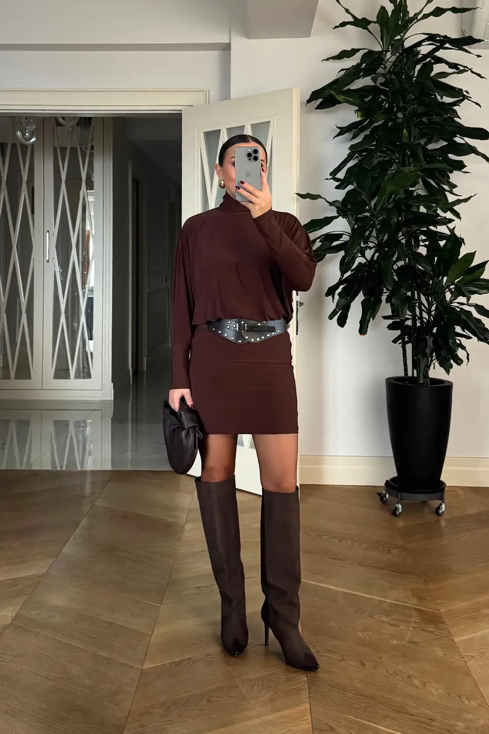 Yarasa Kol Kemerli Mini Elbise 9