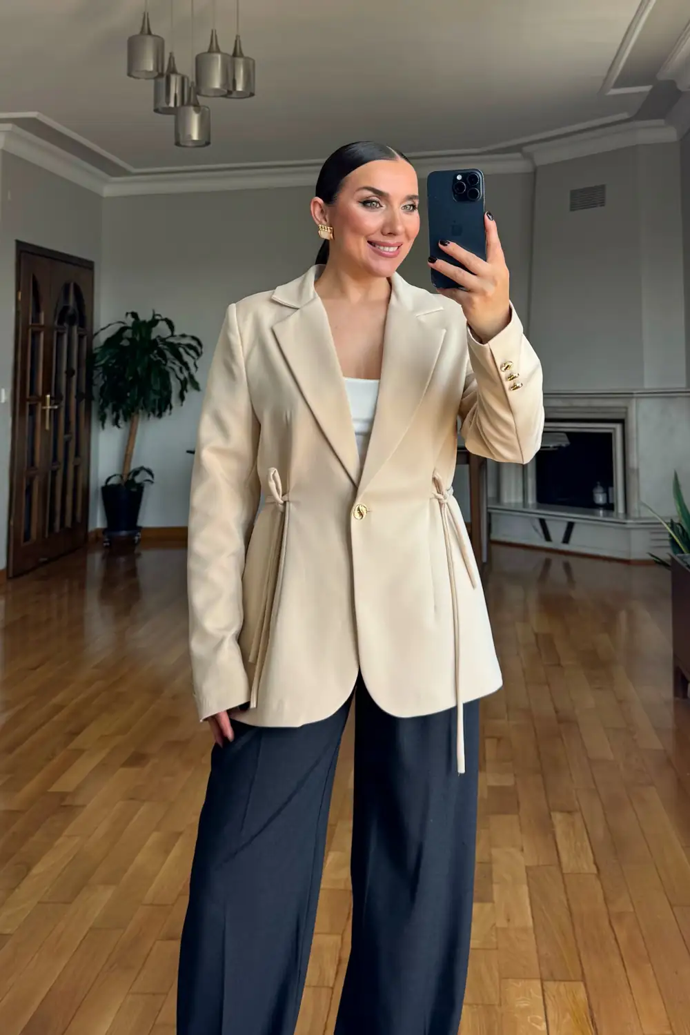 Bağlama Detaylı Blazer Kadın Ceket - Bej
