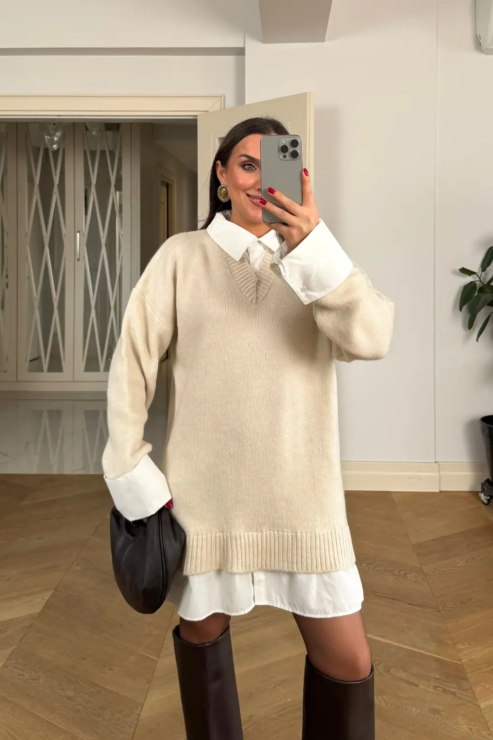 Gömlek Detaylı Mini Triko Elbise 3