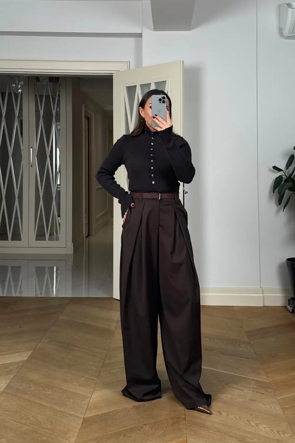 Pensli Kemerli Geniş Paça Kadın Pantolon 6