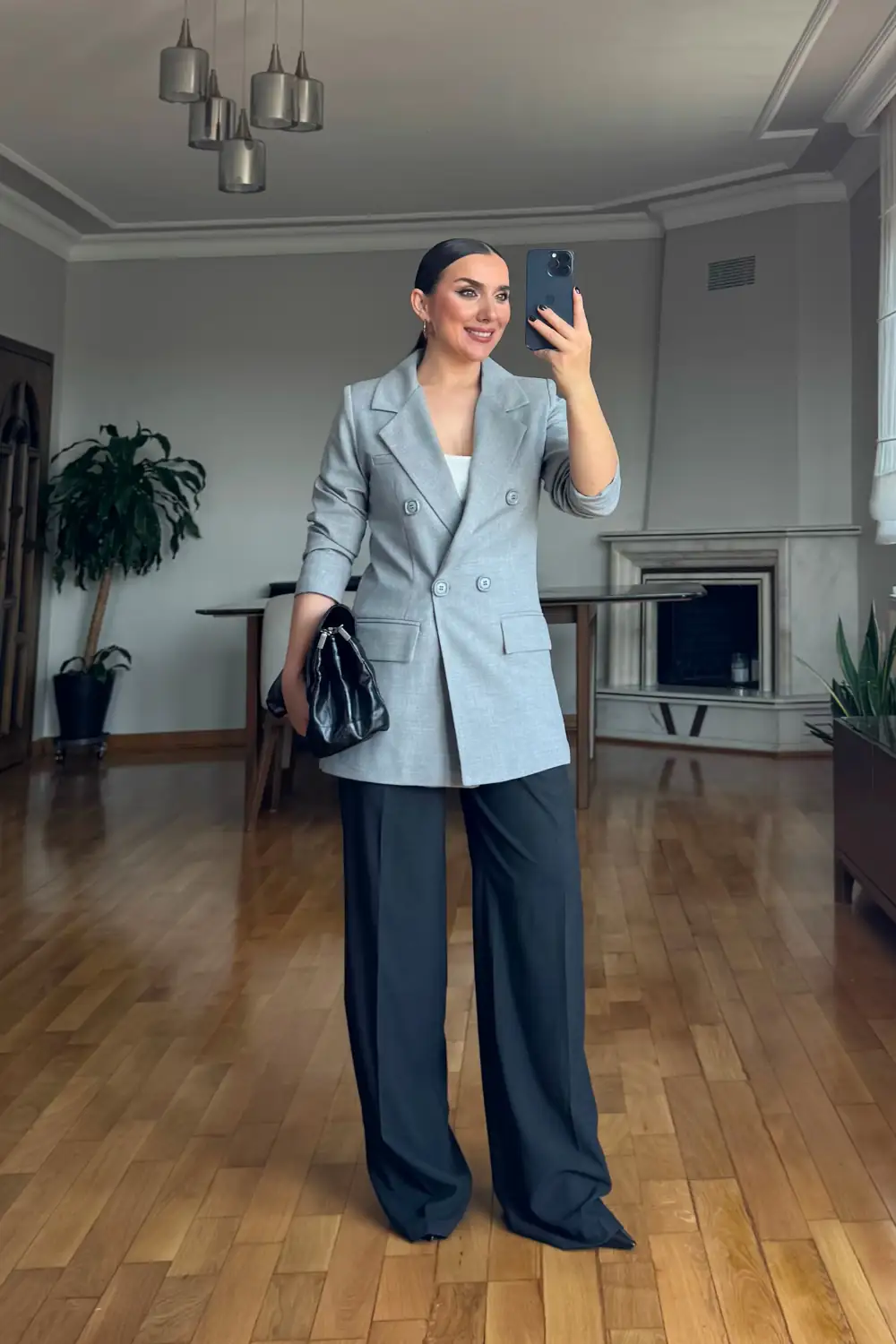 Kruvaze Blazer Kadın Ceket - Gri